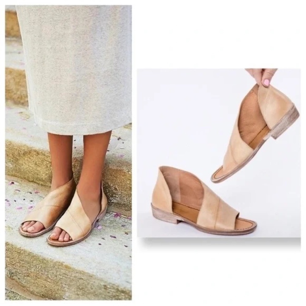 Free People Mont Blanc Open Toe Flats Sandals in Natural Leather  7